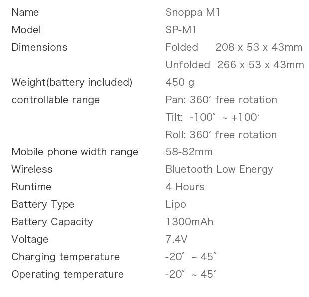 snoppa-m1-specs