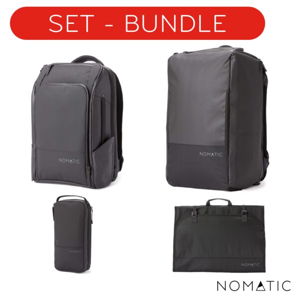 NOMATIC - SET : Travel Bag 40L V2 + Travel Pack V2 + Toiletry Bag (S) + Apparel Sleeve